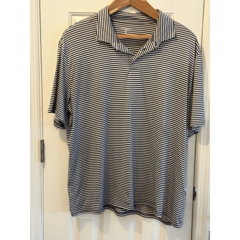 crown & ivy Golf Polo Shirts XL Men's Navy Light Blue Striped BUNDLE of 2